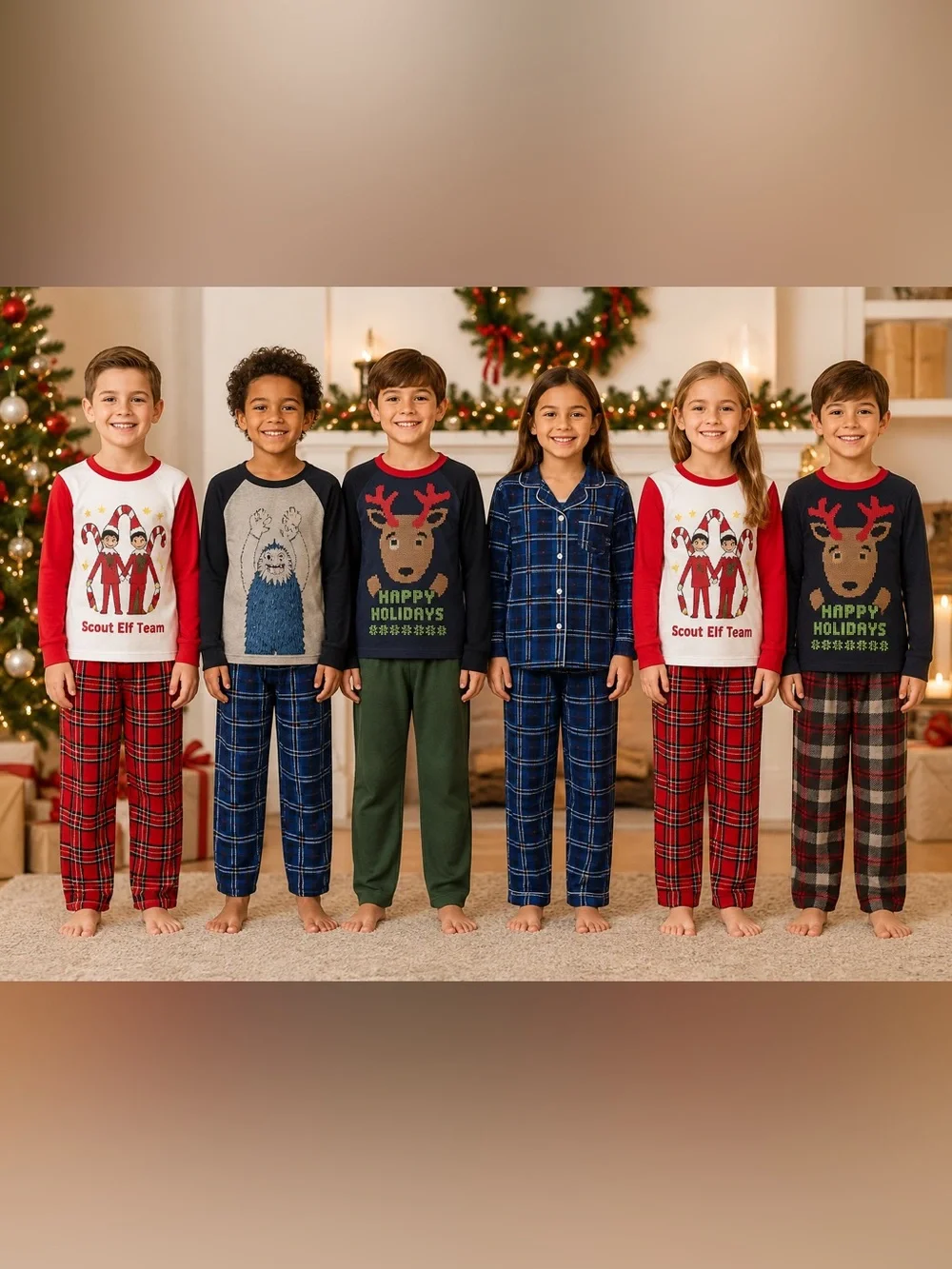 Christmas Pajama Bundle Youth M 8/10 Elf Reindeer Snowman 3 Mix and Match Sets